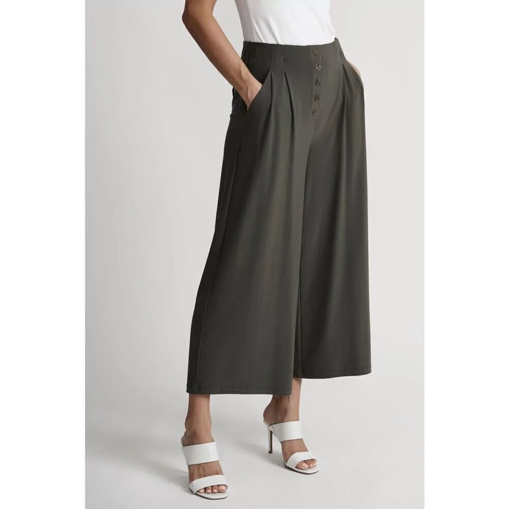 NWT JOSEPH RIBKOFF Avocado Green Wide Leg High Rise Cropped Pleated Pants Size 6